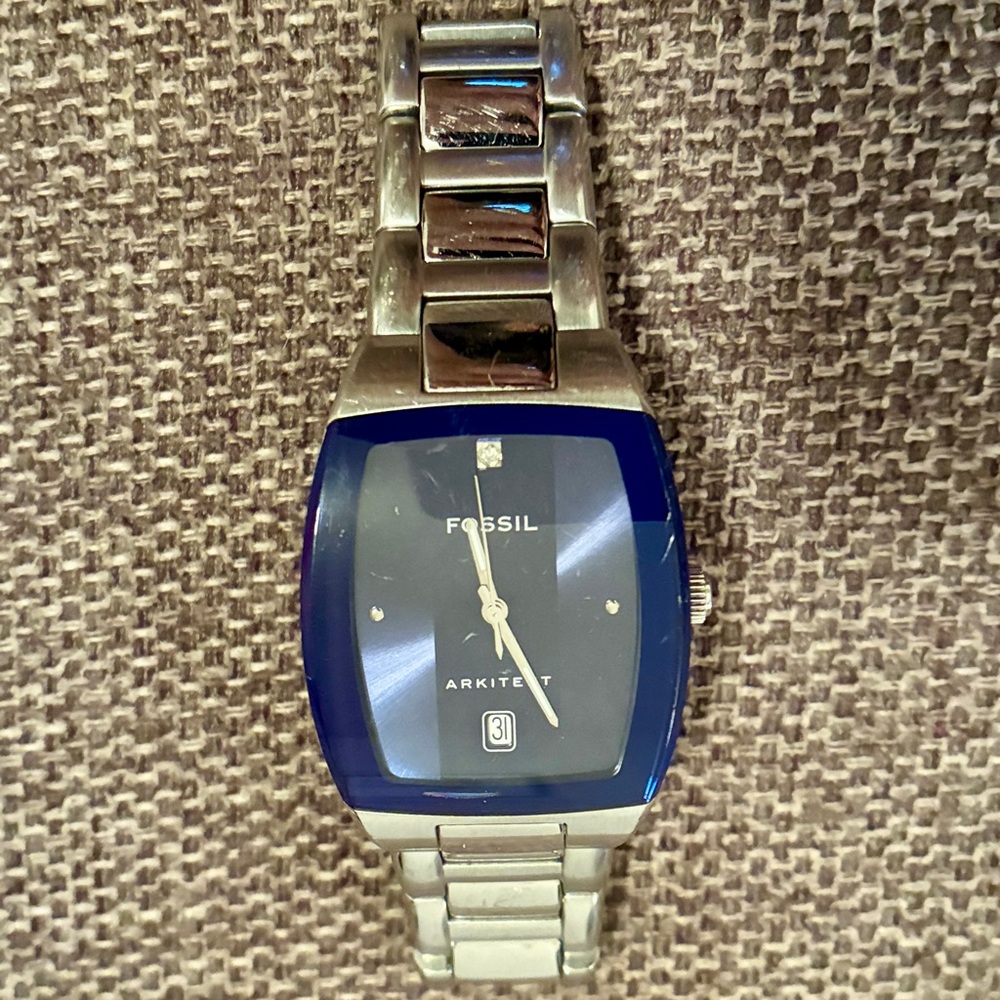 Men’s Fossil Arkitekt Silver Watch with Blue Dial